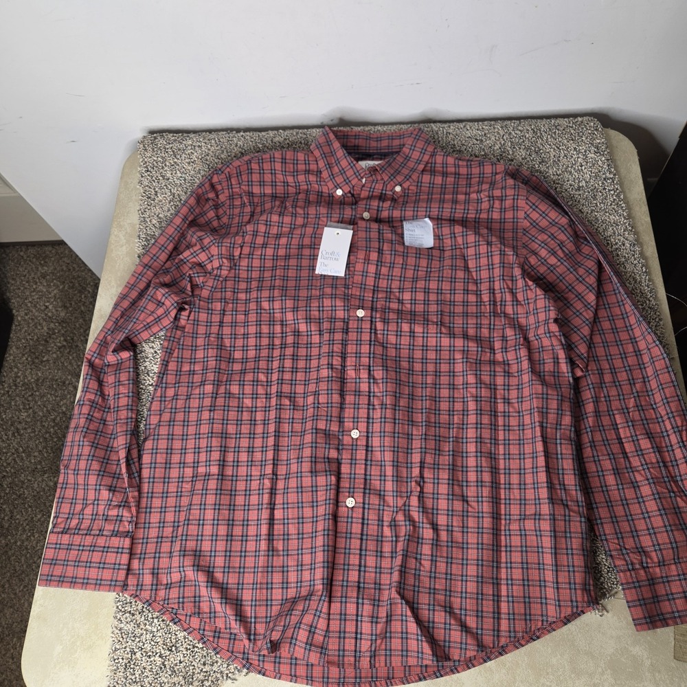 Croft & Barrow Mens Large Red Plaid Easy Care Button Down Shirt NWT MC03W200RR